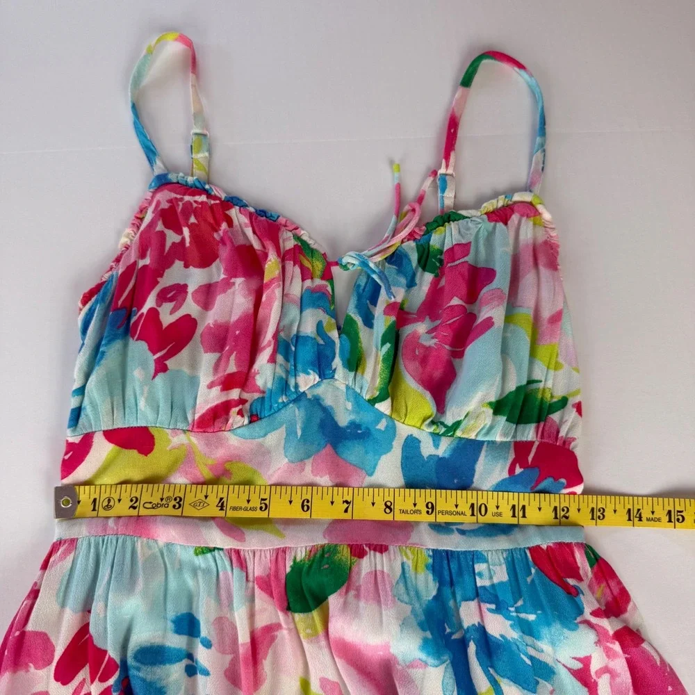 Old Navy Womens XS Floral Midi Dress Pink Blue Smocked Back Pockets Sundress - Picture 7 of 12